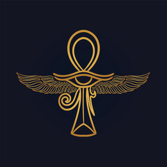 Fototapeta premium Ankh Sun God Ra Egyptian wings 