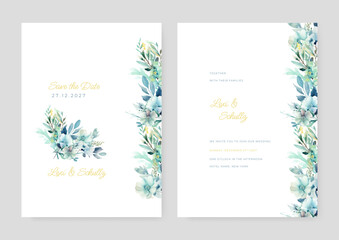 Fototapeta na wymiar White green yellowElegant wedding invitation card template with watercolor and floral decoration.