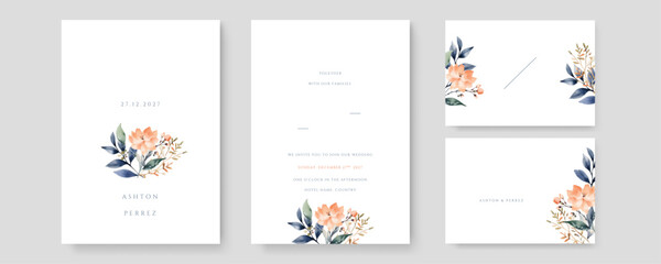 Obraz na płótnie Canvas White green pink wedding invitation card set with beautiful flowers design