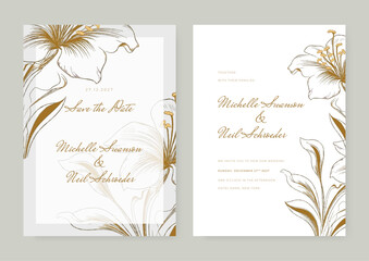 wedding invitations with White and gold elegant flowers and leaves