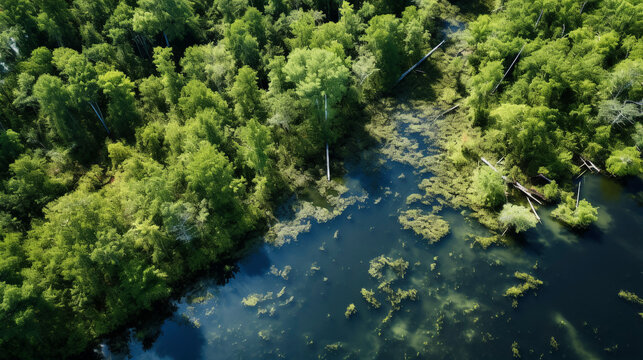 Drone photo of Louisiana swamp and bayou river system   taken with DJI mini 3 pro