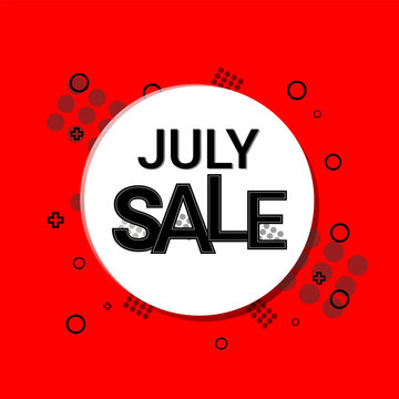 Vector picture showcasing sale july on a red background with geometric elements perfect for promotion, ads, web,