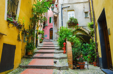 Obraz premium Traditional cozy street in city San Remo, Italy