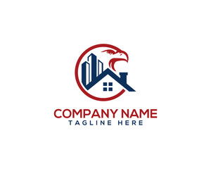 Unique round shaped Eagle home  logo design. Eagle home real estate construction and corporate vector illustration.