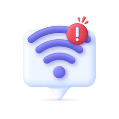 3D Wireless or Wifi illustration. Bad connection concept. Lost network Wifi. Error Internet. Broadcasting area with Wifi
