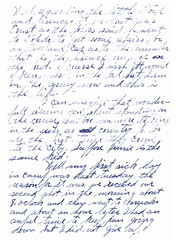 Barely legible cursive handwriting in blue ink isolated on transparent background