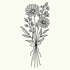 Beautiful realistic hand-drawn artistic floral vintage bouquet  composition decorative sketch