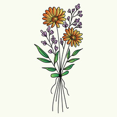 Beautiful realistic hand-drawn artistic floral vintage bouquet  composition decorative sketch