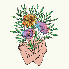 Beautiful realistic hand-drawn artistic floral vintage bouquet  composition decorative sketch