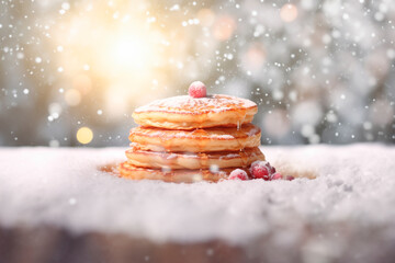 a pancake in a snowy weather