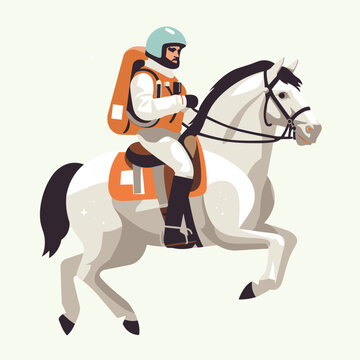 man in spacesuit riding horse vector flat isolated illustration
