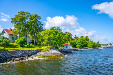 Residential house on scandinavian coastline. Stockholm Archipelago, Sweden