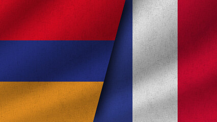 France and Armenia Realistic Two Flags Together, 3D Illustration