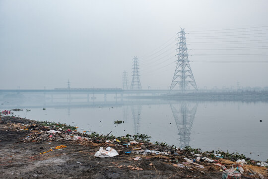 Banks of a river with litter. 