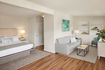 Luxury Boutique hotel room suite with wine