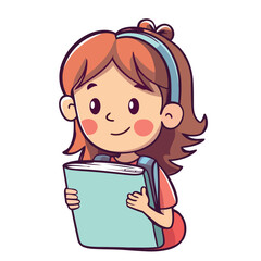 cute school girl with book icon