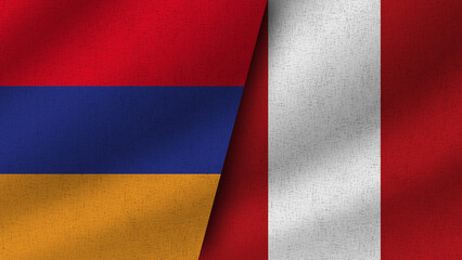 Peru and Armenia Realistic Two Flags Together, 3D Illustration