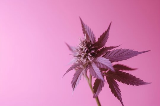 Single cannabis flower on pink backdrop. Cannabis medical concept for online platforms. Generative AI