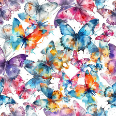 Seamless pattern of watercolor butterflies. Vector illustration