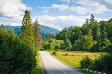 Panoramic mountain road view. Summer in the mountains