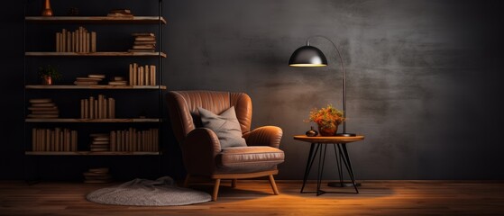 A cozy corner with a comfortable chair and a bookcase. An ideal place for reading and relaxing. Generative AI