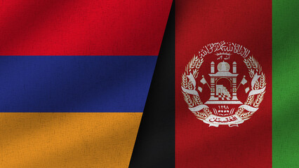 Afghanistan and Armenia Realistic Two Flags Together, 3D Illustration
