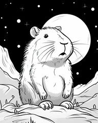 Capybara Coloring Book Page Generative AI