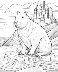 Capybara Coloring Book Page Generative AI