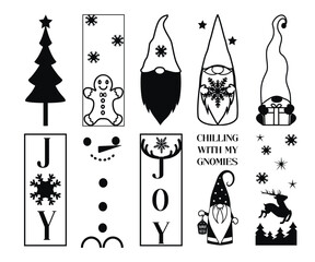 Christmas Candle Vector Illustration. Christmas Gnome Illustration. Christmas card with Santa Gnomes. Christmas Tree.