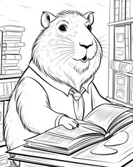 Capybara Coloring Book Page Generative AI