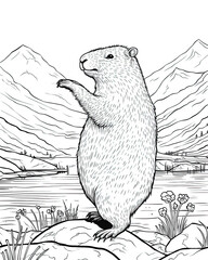 Capybara Coloring Book Page Generative AI