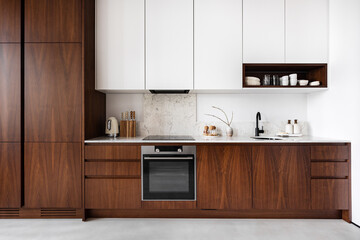 Custom made wood furniture modern Kitchen with minimalist Cabinetry