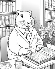 Capybara Coloring Book Page Generative AI