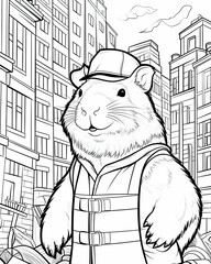 Capybara Coloring Book Page Generative AI