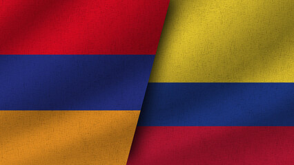Colombia and Armenia Realistic Two Flags Together, 3D Illustration