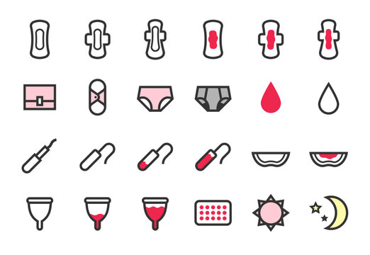 女性向け生理用品のベクターアイコンセット