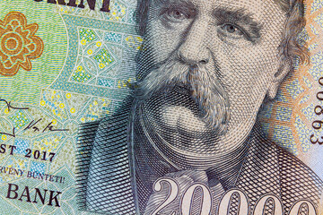 Hungary twenty thousand forint cash banknote with Ferenc Deak de Kehida, Hungarian statesman...