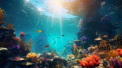 Fototapeta na wymiar Underwater Diving Tropical Scene With Sea Life