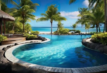 Fototapeta na wymiar Luxury tropical vacation. Spa swimmingpool mauritius