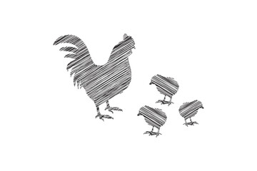 hand drawn scribble chicken line style illustration design, chicken with cock scribble design vector