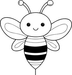 Bee vector illustration. Black and white outline Bee coloring book or page for children