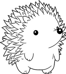 Hedgehog vector illustration. Black and white outline Hedgehog coloring book or page for children