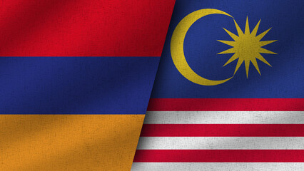 Malaysia and Armenia Realistic Two Flags Together, 3D Illustration