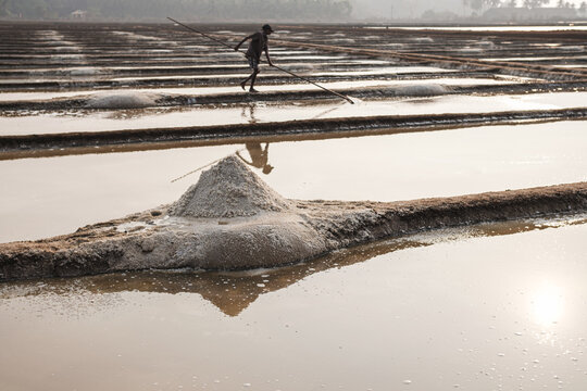 A worker at salt production