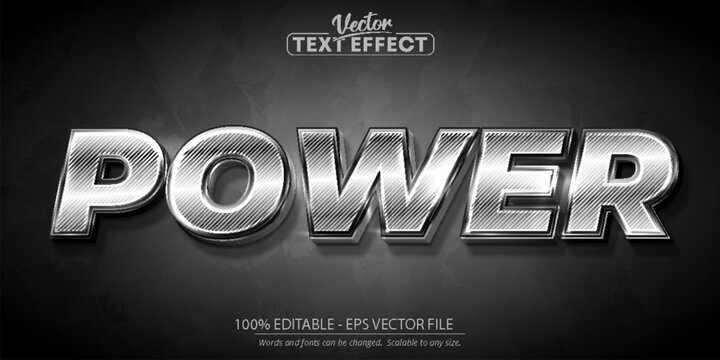 Power text, shiny silver color style editable text effect