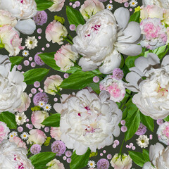 Seamless pattern with white peonies.