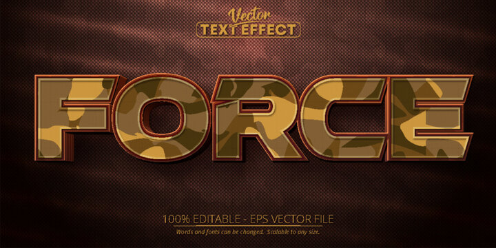 Force text, camouflage pattern style editable text effect