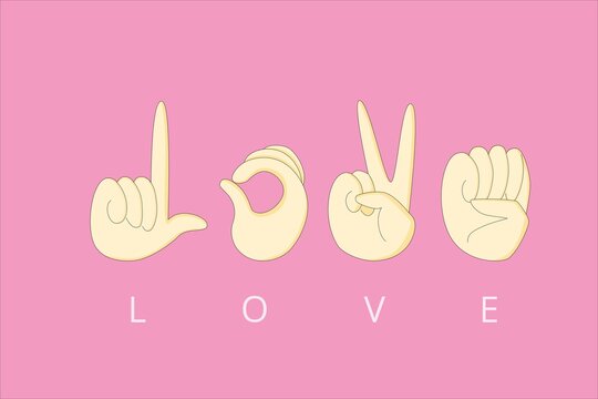 Sign language letters that translates word "love".