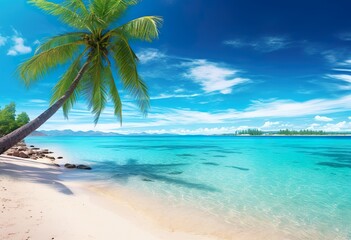 Naklejka na ściany i meble Tropical beach panorama on Fakarava French Polynes