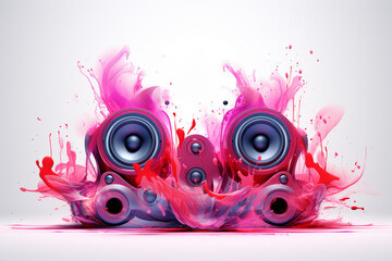 Sound Multimedia Soundsystem Hifi Audio Soundbox Lautsprecher Membran abstrakt rosa pink Style im Querformat. Generative Ai. 